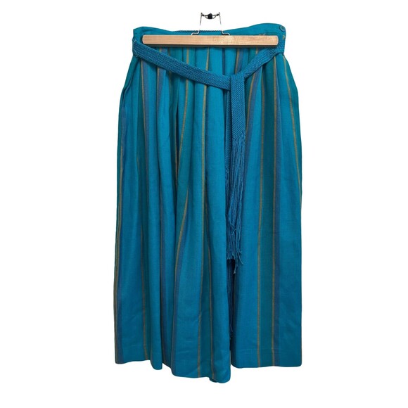 Vintage 80s Rafaella Midi Skirt Striped Blue Yellow Pintuck Pleats Granny Twee 8 - Picture 3 of 14